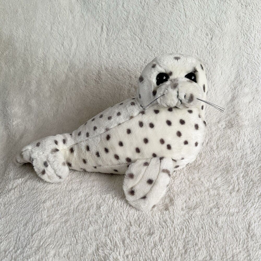 Vintage Dakin Leopard Seal Plush 14" White Black Spot Stuffed 1986